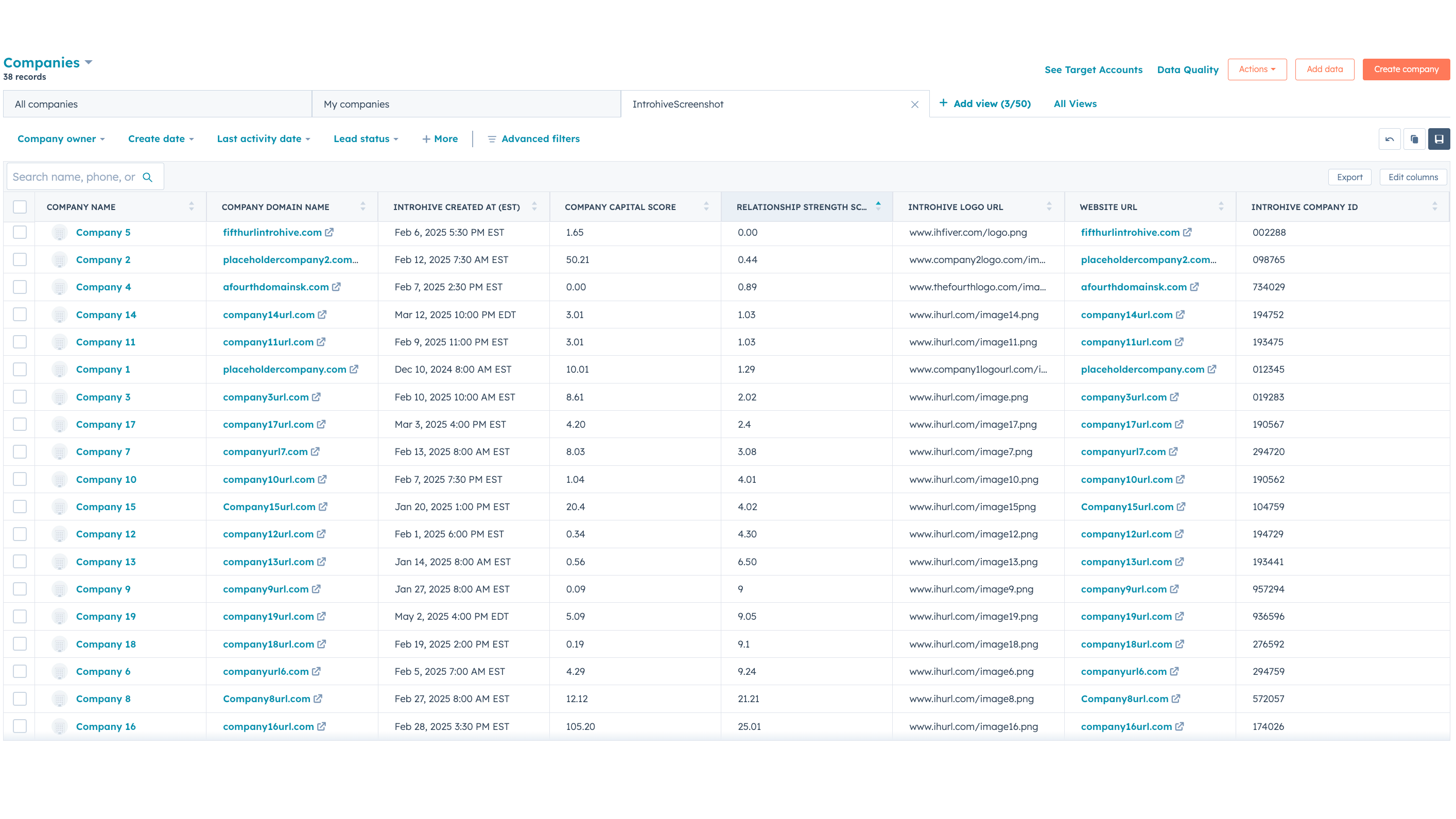 Company records that have been created with Introhive data.